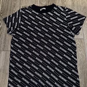 Balenciaga Black and White Striped Short Sleeve Women’s Tee Size Small